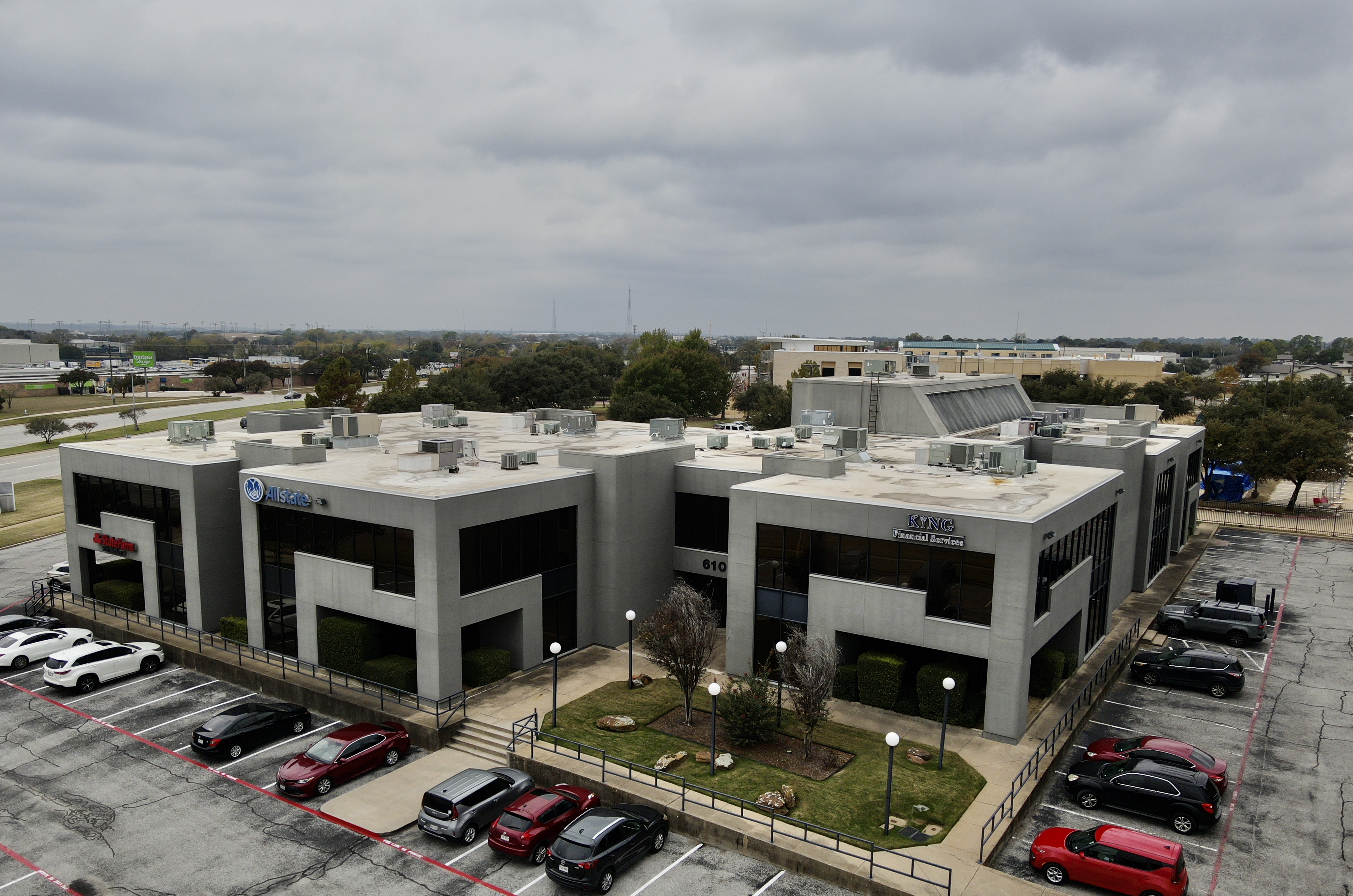 Visible-light aerial photograph of a commercial office building